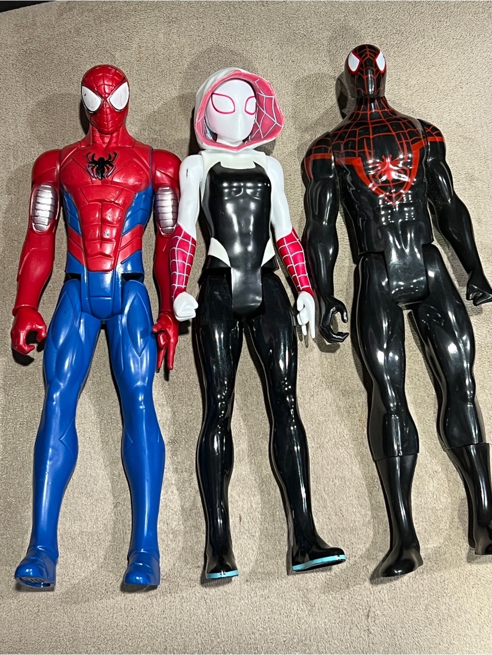 Marvel titans 12” Spider-Man, Spider-Gwen, Miles Morales Action Figures Lot